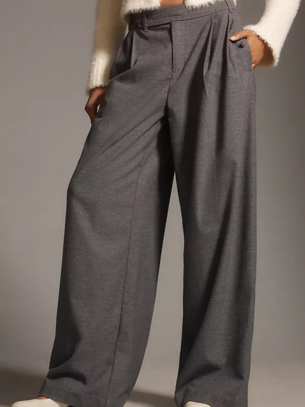 Anthropologie Gray Flannel-Like Melange Wide Leg Trousers - Sz M/L